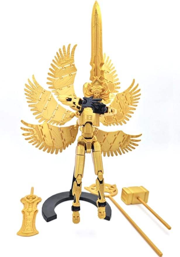 T13 Action Figure (Assembly Completed) Titan 13 Dummy 13 Action Figure Robot 13 Figure 3D Printed Articulated Multi-Jointed Movable Robot Model (Gold Black)