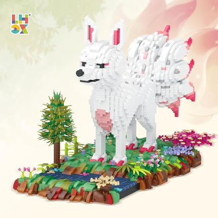 Forest Animal Micro Building Blocks Set - Nine Tailed Fox Stand in Lawns - Flowers and Trees, 4160 PCS Collectible Building Gift for Adults