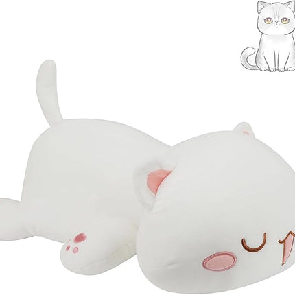 AFAN Cat Stuffed Animals Plush Cute Soft Cat Plush Pillow Toys Kawaii Plushies Room Decor Gifts for Kids Girls Boys (Squinted Eyes, White, 25.9 Inch)