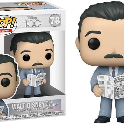 POP Icons: Disney 100 - Walt Disney with Magazine Funko Vinyl Figure (Bundled with Compatible Box Protector Case), Multicolor, 3.75 inches