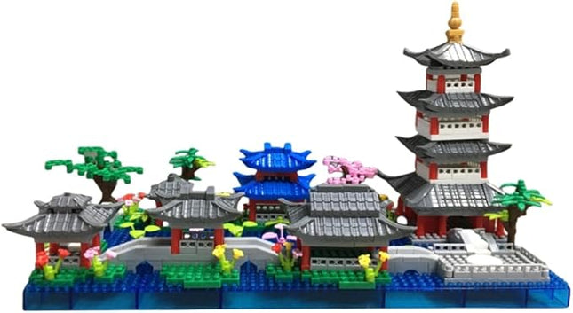 Architecture Chinese Style of Suzhou Garden,Hangzhou's West Lake,Build Iconic Asian Landscape,950 PCS mini Bricks,Featuring Pagoda, Stone Bridge,Asian Style Micro Blocks for Adults and Teens