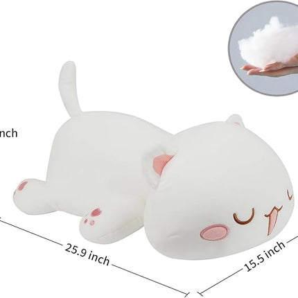 AFAN Cat Stuffed Animals Plush Cute Soft Cat Plush Pillow Toys Kawaii Plushies Room Decor Gifts for Kids Girls Boys (Squinted Eyes, White, 25.9 Inch)