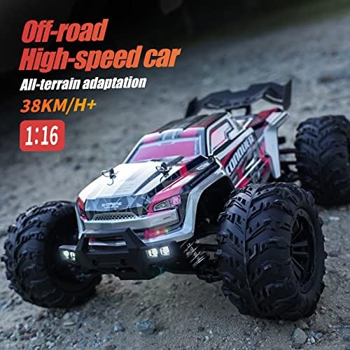 X-Verse 16102 1/16 Fast RC Cars for Adults, Max 38 mph Carbon Brush Motor RC Car All Terrain RC Truggy Waterproof Off Road Truck, 3 Battery(RED)