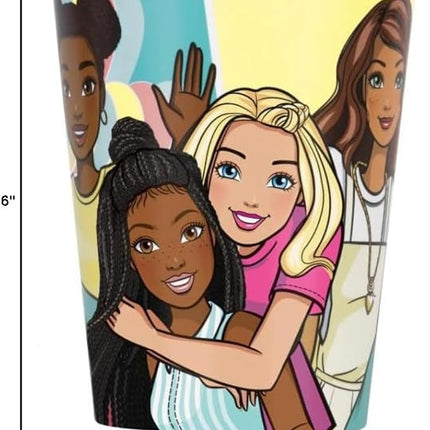 Unique Barbie Birthday Party Supplies Bundle includes 16 Party Paper Cups and 1 Dinosaur Sticker Sheet