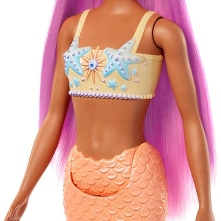 Barbie Mermaid Doll with Pink Fantasy Hair & Headband Accessory, Toy with Starfish-Inspired Bodice & Soft Orange Tail