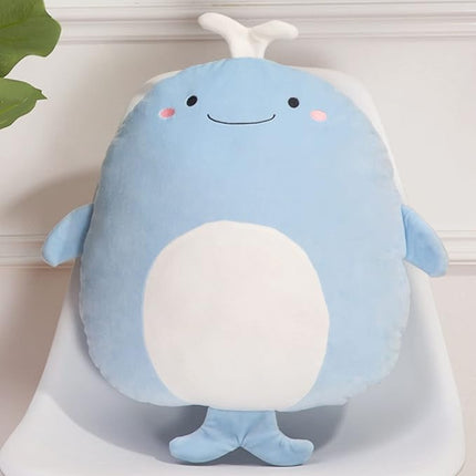 Soft Flat Whale Plush Hugging Pillow Cute Blue Whale Stuffed Animal Plushies Toys Kids Anime Cushion for Birthday, Valentine's Day, Christmas...16.5 Inch