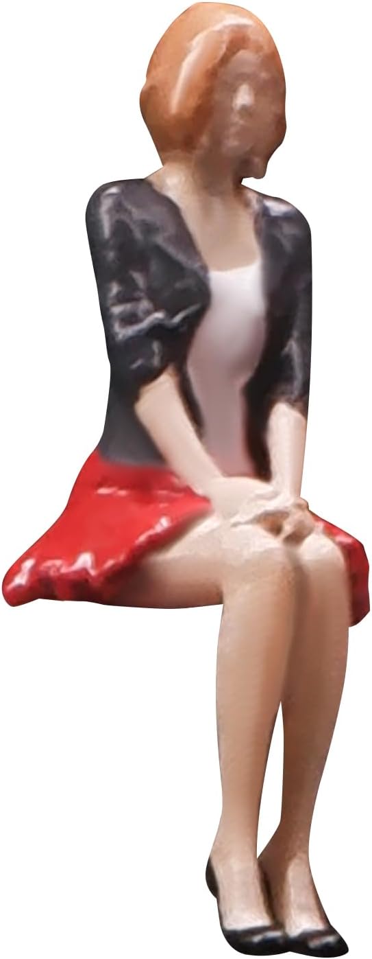Painted Figure 1:64 Scale Mini Model Trains Architectural Plastic People Figures Sitting Red Skirt Girl Figure Model,Suitable for Miniature Scenes(64029B)