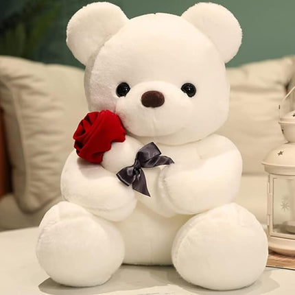 Teddy Bear Plush Stuffed Animal Teddy Bear with Rose,Cute Sweet Bear Great Gift for Your Loved One,Girlfriend Kids Birthday, Valentine, Christmas(18 inches, White)