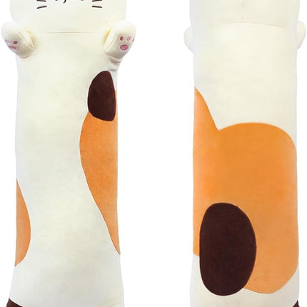 Long Plush Toy Cat Pillow Cute Plush Cat Toy Doll Stuffed Animal Cat Hugging Pillow for Sleeping Gift for Kids and Girls(Beige,70cm/27.6in)