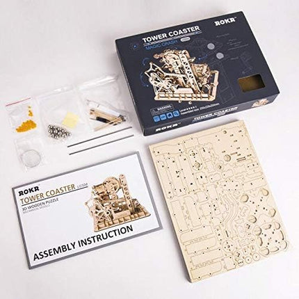 ROKR 3D Wooden Puzzles Marble Run Set - Mechanical Model Kit for Adults DIY Roller Coaster Toys Gifts (Marble Fortress)
