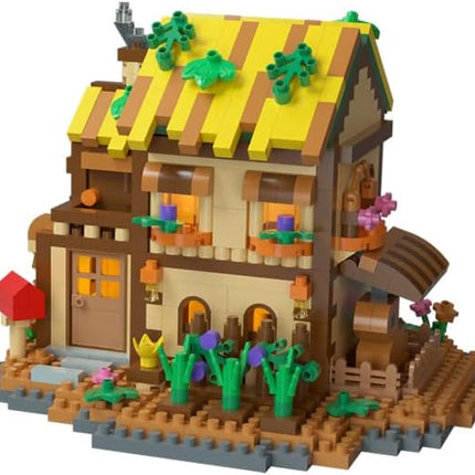 Garden Mini Wood Cabin Micro Building Set with LED Light Wooden Forest House Block Toy with Tree Log Stem Houses Construction Model for Adults Teens Birthday Gift