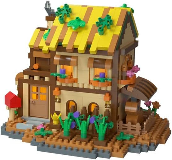 Garden Mini Wood Cabin Micro Building Set with LED Light Wooden Forest House Block Toy with Tree Log Stem Houses Construction Model for Adults Teens Birthday Gift