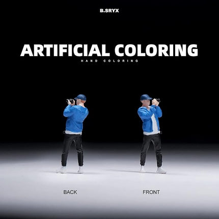 Painted Figure 1:64 Scale Mini Model Trains Architectural Plastic People Figures Standing Blue Photographer Boy Figure Model,Suitable for Miniature Scenes(64089B)