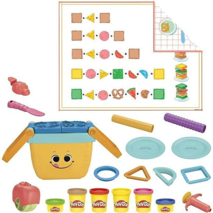 Play-Doh Picnic Shapes Starter Set, Preschool Arts and Crafts Kit with Picnic-Themed Tools & 6 Tubs, Sensory Toys for Kids Boys & Girls (3+), Non-Toxic Modelling Compound, Creative Craft Kit