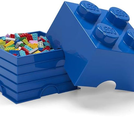 LEGO Storage Brick 4 Knobs Blue - Stackable Plastic Storage Box with Lid for Kids and Adults Ideal Desk Organizer and Toy Box - 5.6L Capacity