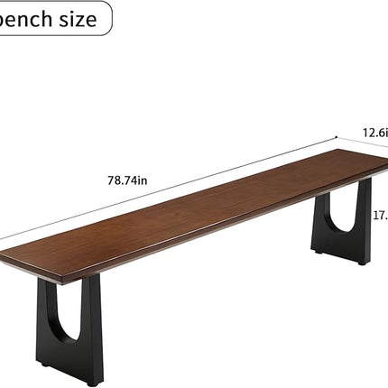 Walnut Color Long Bench Solid Wood Top Metal Legs U-Shaped Design Durable Sturdy Dining Bench Ideal for Office Home Restaurant Patio Multiple (Bench, 78.74in)