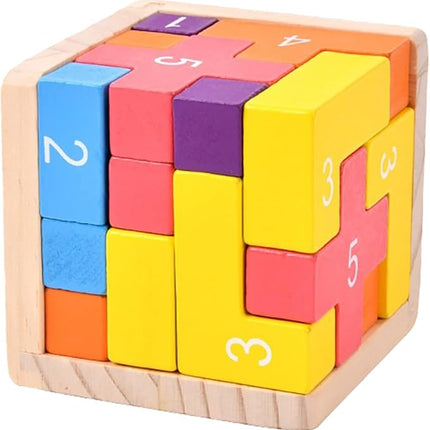 Wooden Puzzle Blocks Brain Teasers Game 3D Building Toy Geometric Wood Shape Puzzles 20Pcs Montessori STEM Educational Toys Gift for Kids Adults