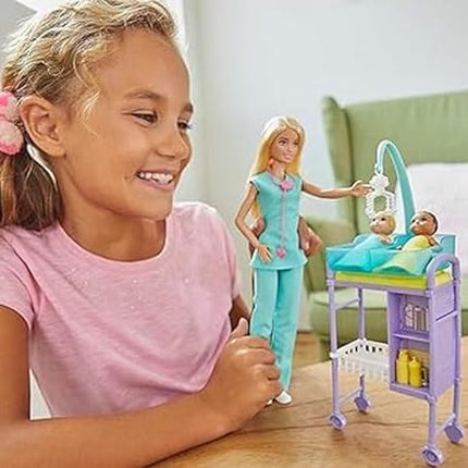 Barbie Careers Playset, Baby Doctor Set with Blonde Fashion Doll, 2 Baby Dolls, Furniture & Accessories