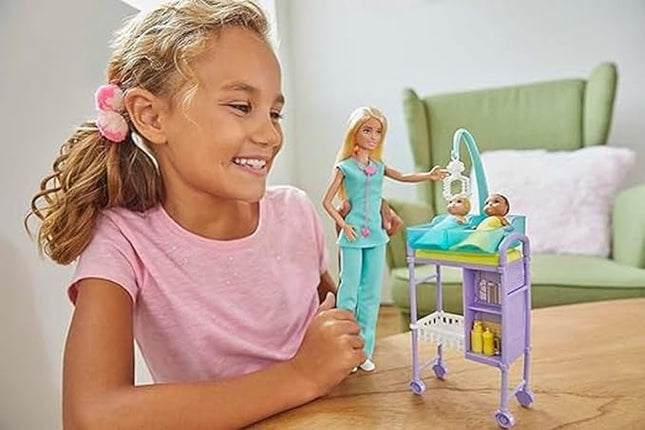 Barbie Careers Playset, Baby Doctor Set with Blonde Fashion Doll, 2 Baby Dolls, Furniture & Accessories