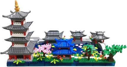 Architecture Chinese Style of Suzhou Garden,Hangzhou's West Lake,Build Iconic Asian Landscape,950 PCS mini Bricks,Featuring Pagoda, Stone Bridge,Asian Style Micro Blocks for Adults and Teens