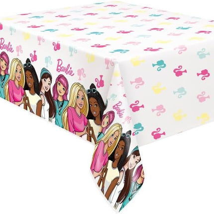 Unique Barbie Birthday Party Supplies Decoration Bundle Pack Includes 2 Plastic Table Covers and 1 Dinosaur Sticker Sheet