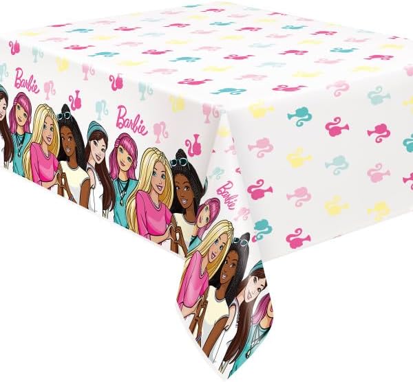 Unique Barbie Birthday Party Supplies Decoration Bundle Pack Includes 2 Plastic Table Covers and 1 Dinosaur Sticker Sheet