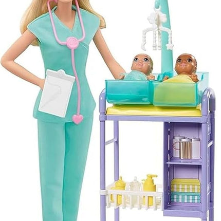 Barbie Careers Playset, Baby Doctor Set with Blonde Fashion Doll, 2 Baby Dolls, Furniture & Accessories