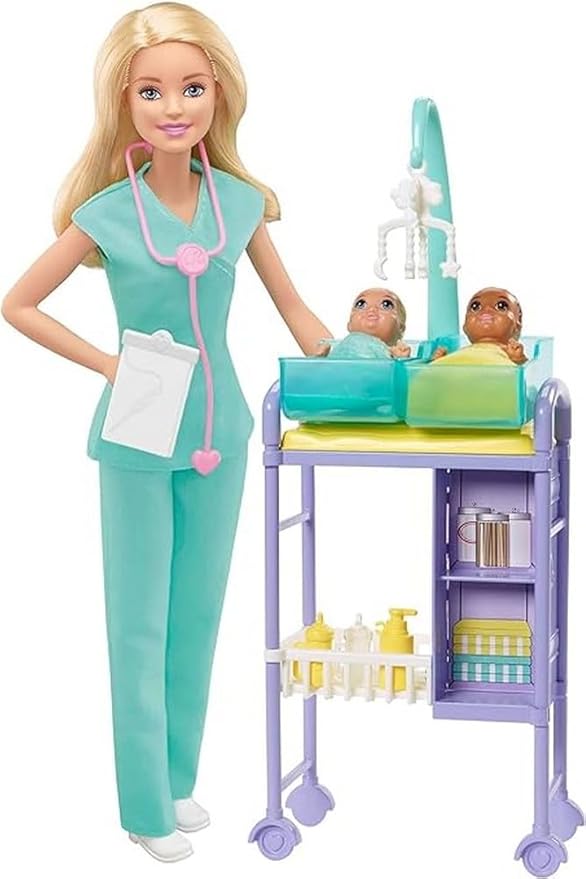 Barbie Careers Playset, Baby Doctor Set with Blonde Fashion Doll, 2 Baby Dolls, Furniture & Accessories