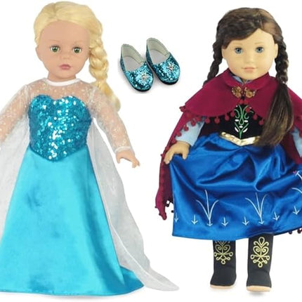 Emily Rose 18 Inch Doll Princess Costume Set 6-PC | 2 Complete Fairytale Outfits with Shoes - Compatible with American Girl, Our Generation, My Life As, and Adora Dolls | USA Brand