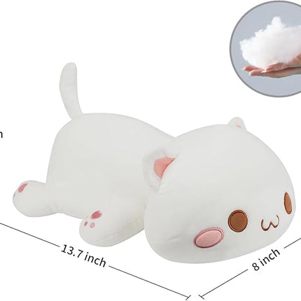 AFAN Cat Stuffed Animals Plush Cute Soft Cat Plush Pillow Toys Kawaii Plushies Room Decor Gifts for Kids Girls Boys (Round Eyes, White, 13.7 Inch)