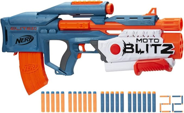 Nerf Elite 2.0 Motoblitz CS-10 Blaster, Motorised 10-Dart Blasting, Airblitz 6 Darts at Once, Clip, 22 Elite Darts