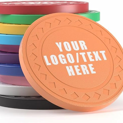 100 Personalized Plastic Diamond Chips, Print Your Image and Text, Tokens for Casino Player, Board Game, Late Night Poker Game, Party, Bar, Golf Ball Markers, Business Cards, Redemption