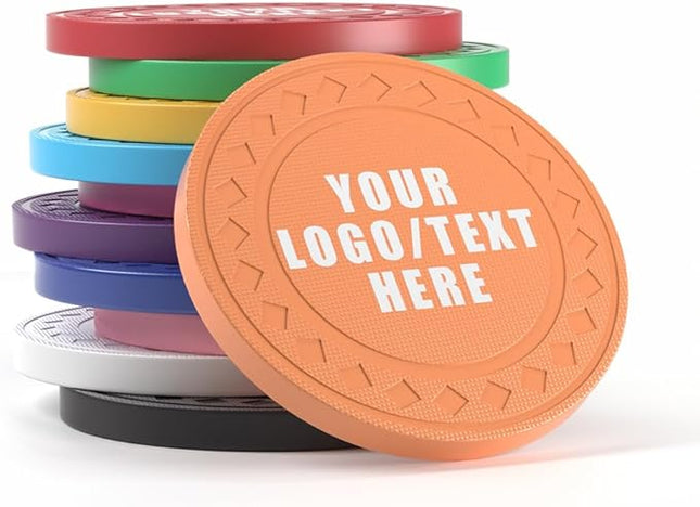 100 Personalized Plastic Diamond Chips, Print Your Image and Text, Tokens for Casino Player, Board Game, Late Night Poker Game, Party, Bar, Golf Ball Markers, Business Cards, Redemption