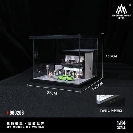 Street Scene Assembly Series 06 Diorama 1:64 Scale with LED Lighting and Acrylic Cover – Diecast Car Display for Hot Wheels, Matchbox, MiniGT – Dimensions: 22x19.5x15.5 cm