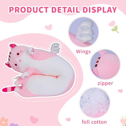 Long Plush Cat Pillow: Cute Plush Cat Toy Doll, Stuffed Animal Cat Hugging Pillow for Sleeping, Gift for Kids and Girls (Pink, 90cm/35.4in)