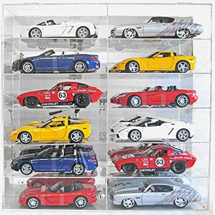 1/18 Scale Diecast Toy Cars Hot Wheels Display Case 98% UV Protection 12 Cars Holder w/ Mirrored Background, 4mm Thick acryliic