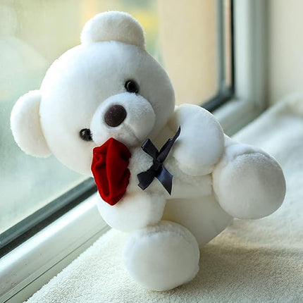Teddy Bear Plush Stuffed Animal Valentines Teddy Bear with Rose,Sweet Bear Great Gift for Your Loved One,Girlfriend Kids Birthday, Valentine, Christmas (9.84 inches, White)