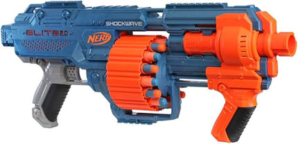 Nerf Elite 2.0 Shockwave RD-15 Blaster, 30 Nerf Darts, 15-Dart Rotating Drum, Pump-Action Slam Fire, Built-in Customising Capabilities