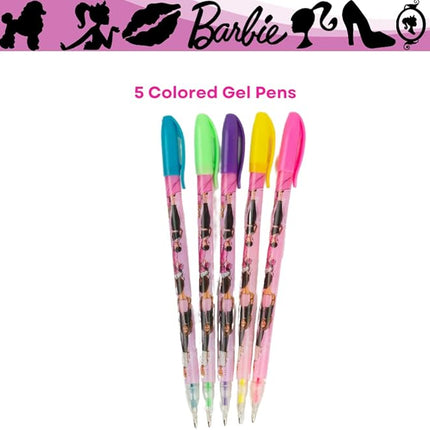 Innovative Designs Barbie Pencil Case Set with Stickers and Gel Pens for Kids, Molded with Zip Closure, Pink