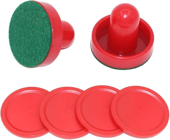 2 Pcs Red Air Hockey Pushers and Air Hockey Pucks Great Goal Handles Paddles Replacement Accessories for Game Tables, Air Hockey Tables and Equipment