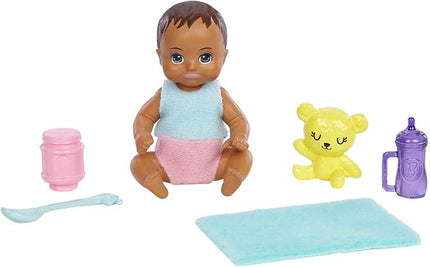 Barbie Skipper Babysitters Inc Doll & Accessories Set with Brunette Doll in Flowered Skirt, Baby Doll & 4 Themed Pieces