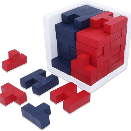 Wooden Brain Teaser Puzzle Cube Easter Basket Stuffers Wooden Puzzles T-Shaped Jigsaw Logic Puzzle Educational Toy for Kids and Adults by AHYUAN (Red and Black)