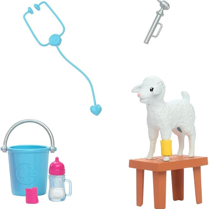 Barbie 65th Anniversary Doll & 10 Accessories, Farm Veterinarian Set with Blonde Vet Doll, Lamb with Moving Ears & More
