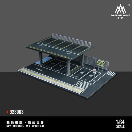 Steel Structure Parking Platform Diorama 1:64 Scale with LED Lighting – Double-Level Car Display for Hot Wheels, MiniGT, Matchbox – Urban Garage Scene – 30x20x10 cm