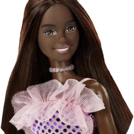 Barbie® Doll, Kids Toys, Dark Brown Hair, Pink Metallic Dress, Trendy Clothes and Accessories, Gifts for Kids