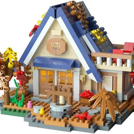 Dream Mini Wood Cabin Micro Building Set with LED Light Wooden Forest House Block Toy with Tree Log Stem Houses Construction Model for Adults Teens Birthday Gift