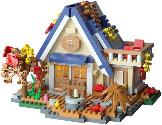 Dream Mini Wood Cabin Micro Building Set with LED Light Wooden Forest House Block Toy with Tree Log Stem Houses Construction Model for Adults Teens Birthday Gift