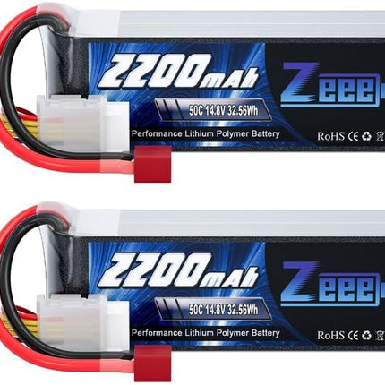 Zeee 4S Lipo Battery 2200mAh 14.8V 50C Soft Pack RC Battery with T Connector for RC Car Boat Truck Helicopter Airplane UAV Drone FPV RC Hobby (2 Pack)