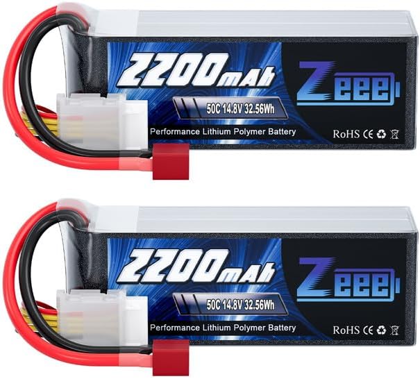 Zeee 4S Lipo Battery 2200mAh 14.8V 50C Soft Pack RC Battery with T Connector for RC Car Boat Truck Helicopter Airplane UAV Drone FPV RC Hobby (2 Pack)
