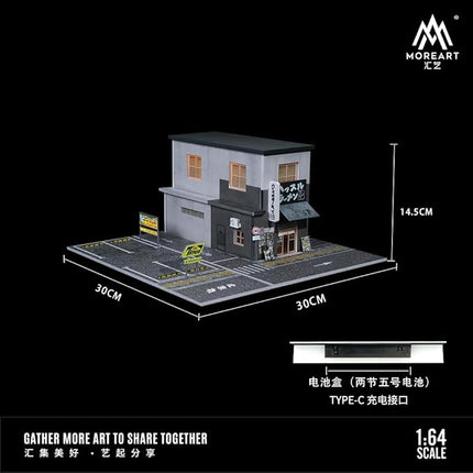 1:64 Scale Japanese Ramen Restaurant Diorama with LED Lighting – Realistic Miniature Scene for Diecast Cars – Hot Wheels, Mini GT, Matchbox Compatible – 30x30x14.5 cm Display